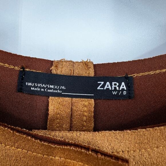 Zara Coat Womens Cognac Suede Oversized with Faux Fur‎ Trim Size Small - Picture 2 of 6